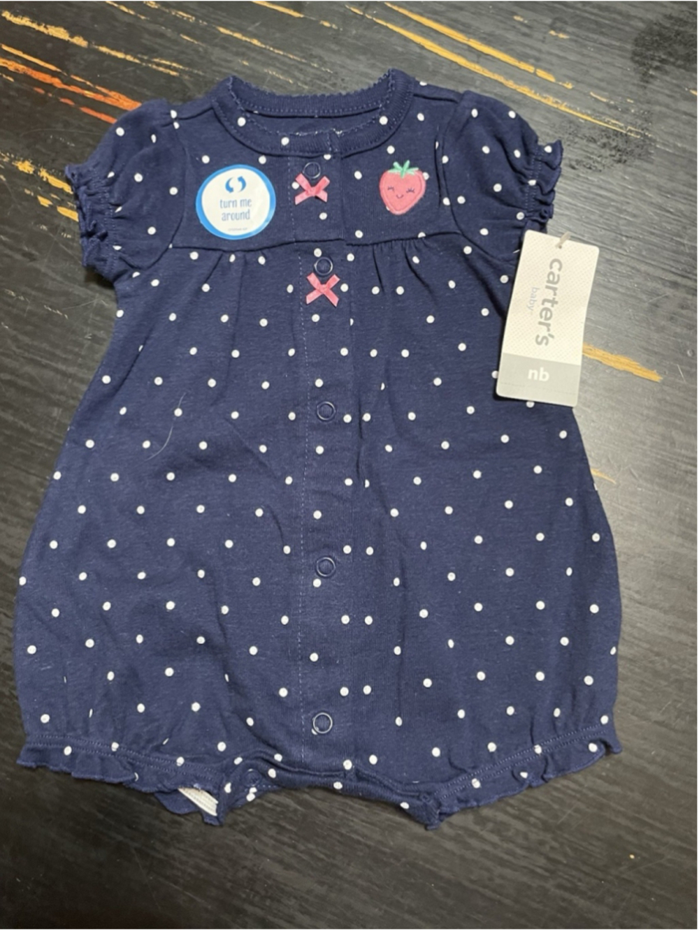 Girls carter’s Newborn Blue strawberry romper summer soft